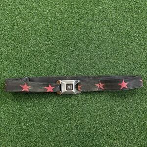 Vintage GM Mark of Excellence Buckle Down Red Stars Seatbelt Belt